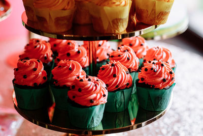 Close-up of cupcakes on table