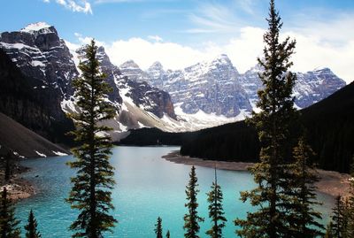 Scenic view of lake with mountains in background