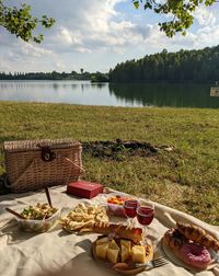 High angle view of food on table