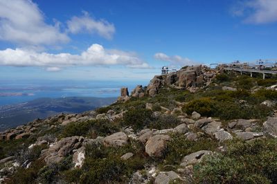 Rocks on mount wellington against sky