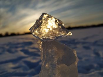 Close-up of ice crystals on rock