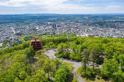 High angle view of townscape against sky