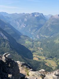 High angle view of mountains against sky