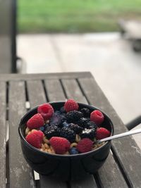 Close-up of strawberries in bowl on table