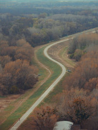 High angle view of empty country road for bicycles and runners