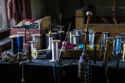 Thread spools on table in industry