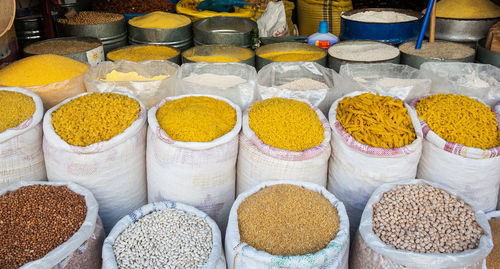 High angle view of spices for sale at market stall