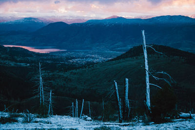 Scenic view of mountains against sky during winter