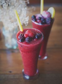 Close-up of smoothie on table