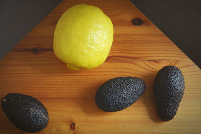 High angle view of fruits on cutting board