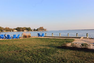 Scenic view of calm sea against clear sky