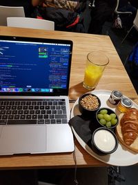 High angle view of breakfast on table