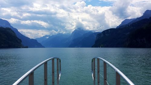 Scenic view of lake against cloudy sky