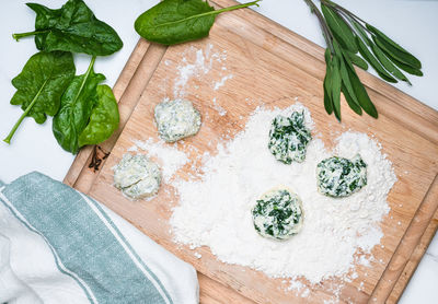 High angle view of food on cutting board