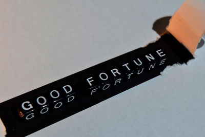 High angle view of text on table against white background