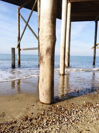 View of wooden post on beach