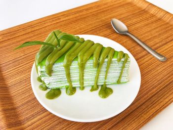 High angle view of food in plate on table