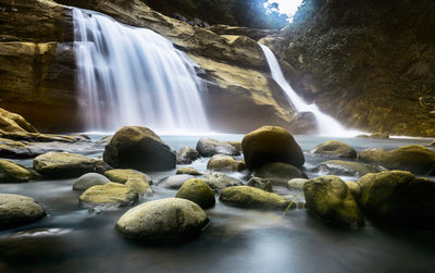 Scenic view of waterfall in forest