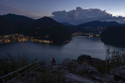 High angle view of lake against sky