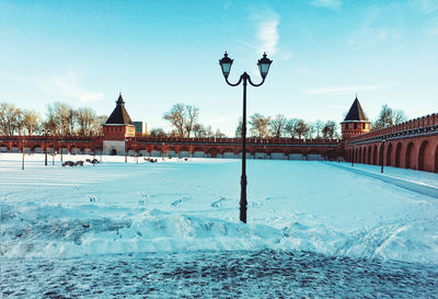 Buildings in city during winter