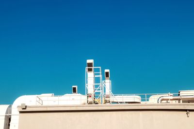 Low angle view of building against clear blue sky