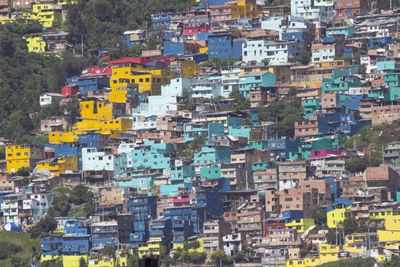 High angle view of buildings in city