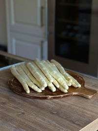 High angle view of bread on table at home