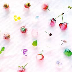 Strawberries frozen in ice cubes