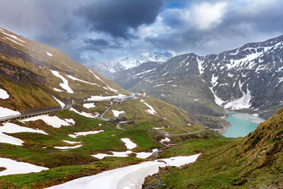 Scenic view of snowcapped mountains against sky