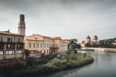 River amidst buildings against sky in city