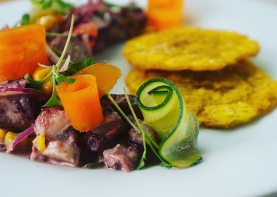 Close-up of food served in plate