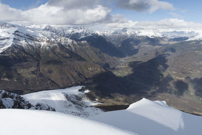 Scenic view of snowcapped mountains against sky