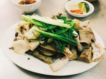 High angle view of meal served in plate