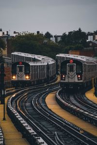 High angle view of train against sky
