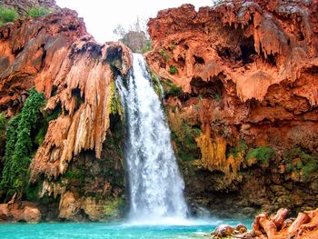 Havasupai falls, pools, blue formation rock walls indian reservation grand canyon national park