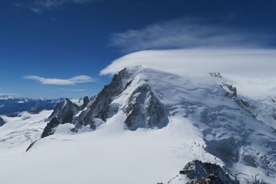 Scenic view of snow covered mountains against sky