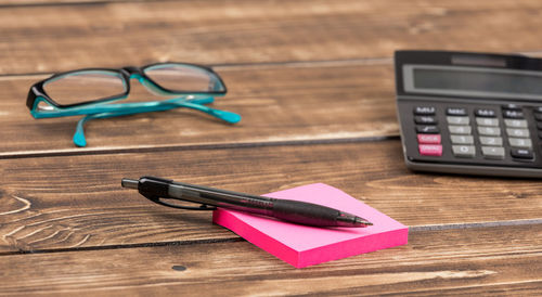 High angle view of eyeglasses on table