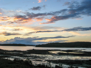 Scenic view of beach against sky during sunset