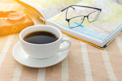 High angle view of coffee on table