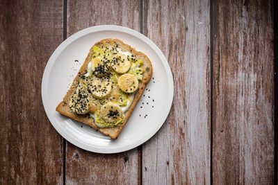 High angle view of breakfast served on table