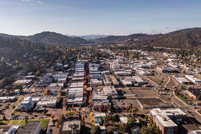 Roseburg oregon, usa. city in southern oregon with trees in fall colors.