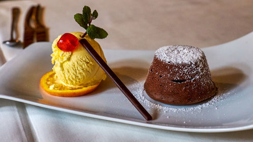 Close-up of soufflé - souffle served on table