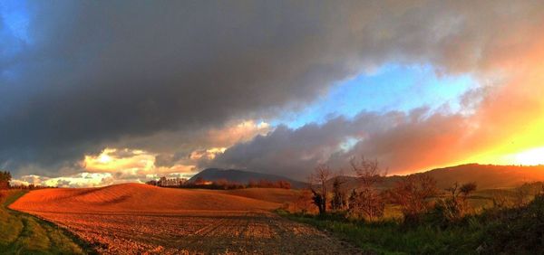 Scenic view of landscape against cloudy sky