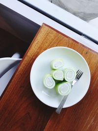 High angle view of dessert in plate on table