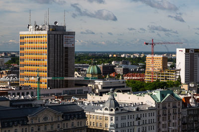 High angle view of buildings in city