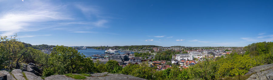 High angle view of townscape against sky