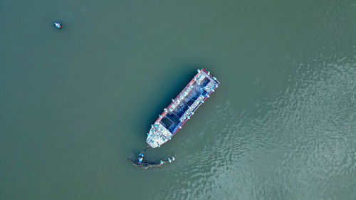 High angle view of boat in sea