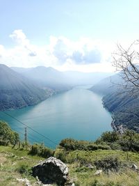 High angle view of lake against sky