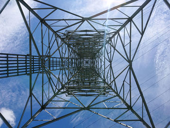 Low angle view of electricity pylon against sky