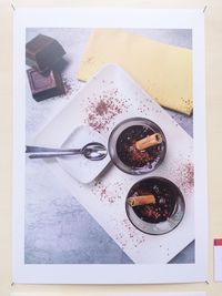 High angle view of breakfast on table